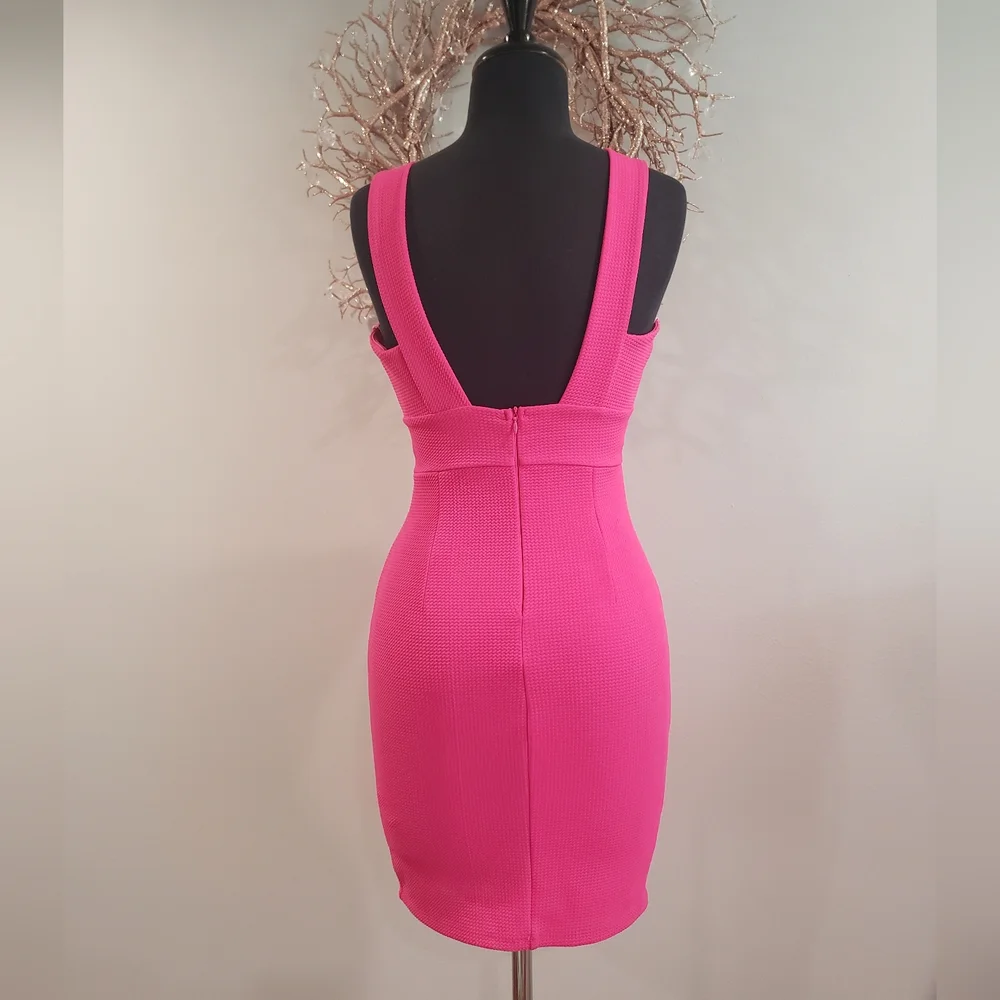 NWOT Hot pink fuchsia textured bodycon sleeveless pencil dress w/ cutouts, Small - Picture 2 of 5
